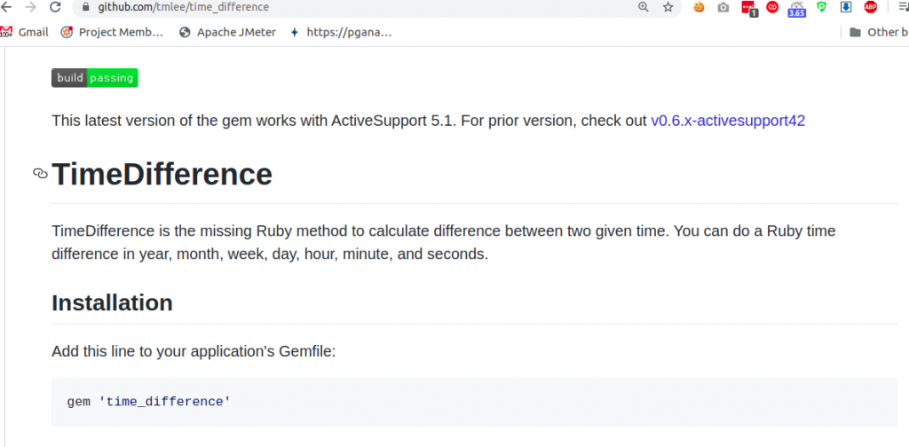 Time Difference Gem GitHub page